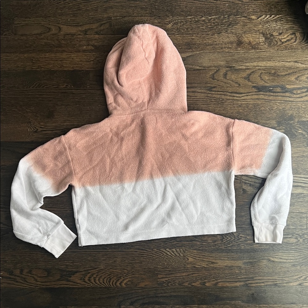 Feat Clothing Blush Pink and White Cropped Hoodie Soft Fleece Peach Pullover S - Picture 3 of 5